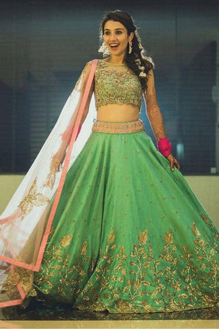 light green bridal dress pakistani Elegant Mint Green Pakistani Dress for Wedding in Organza Net MEDIUM main image 1