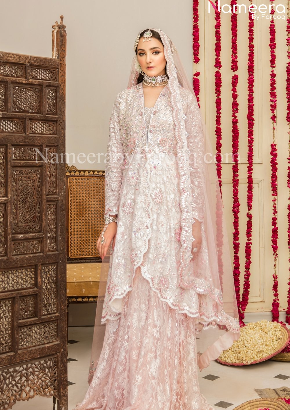 baby pink floral lehenga