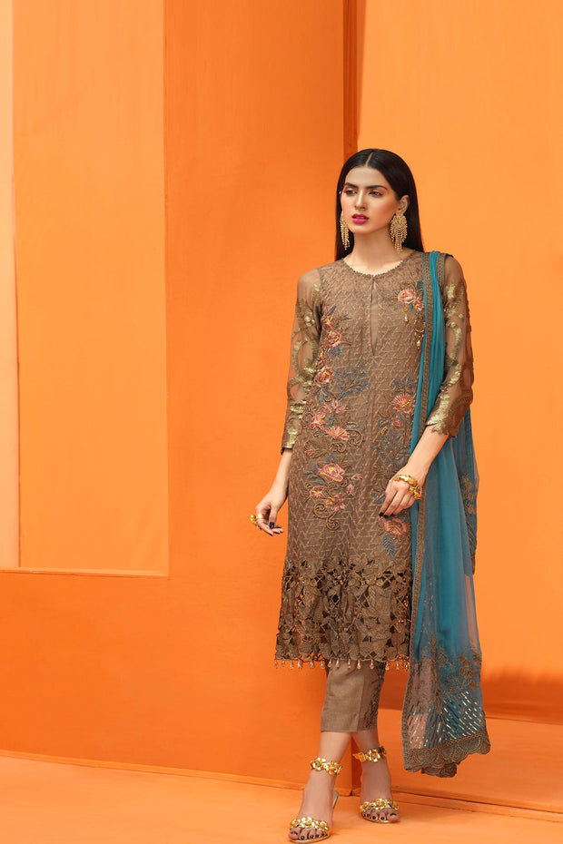 Elegant traditional wear outfit Pakistani in coffee color # P2244