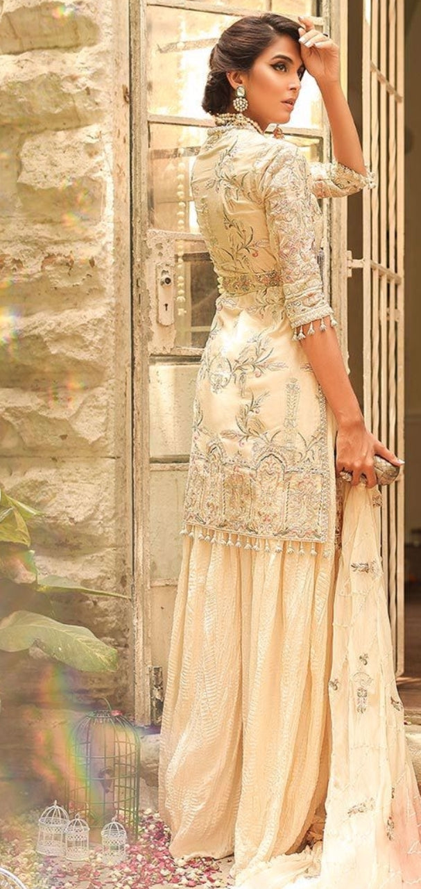 Buy sharara dress for engagement in cream color in USA custom size Buy sharara dress for engagement in cream color in USA custom size