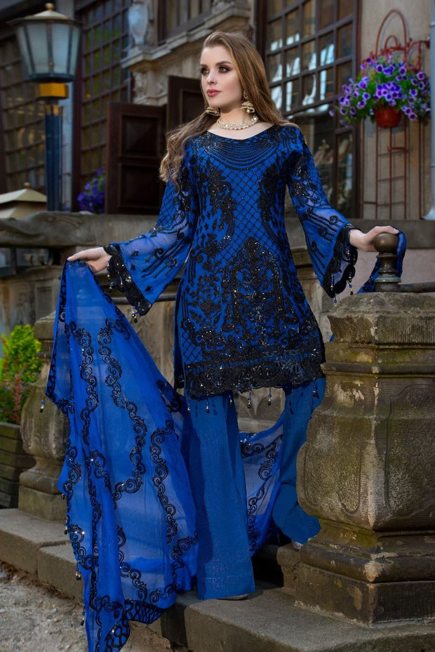 Beautiful Pakistani designer blue sequins embroidered dress # P2315