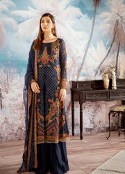 Pakistani designer chiffon blue thread embroidered dress 