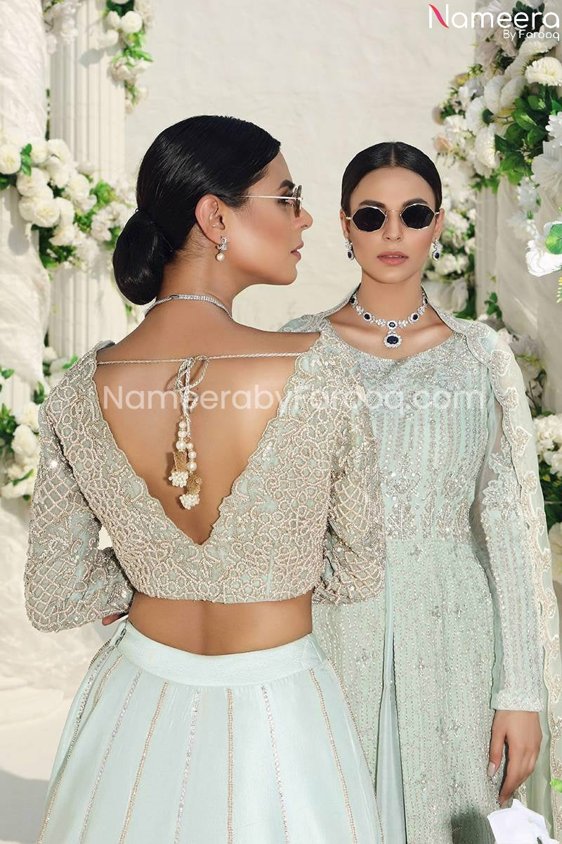 blue and pink lehenga choli