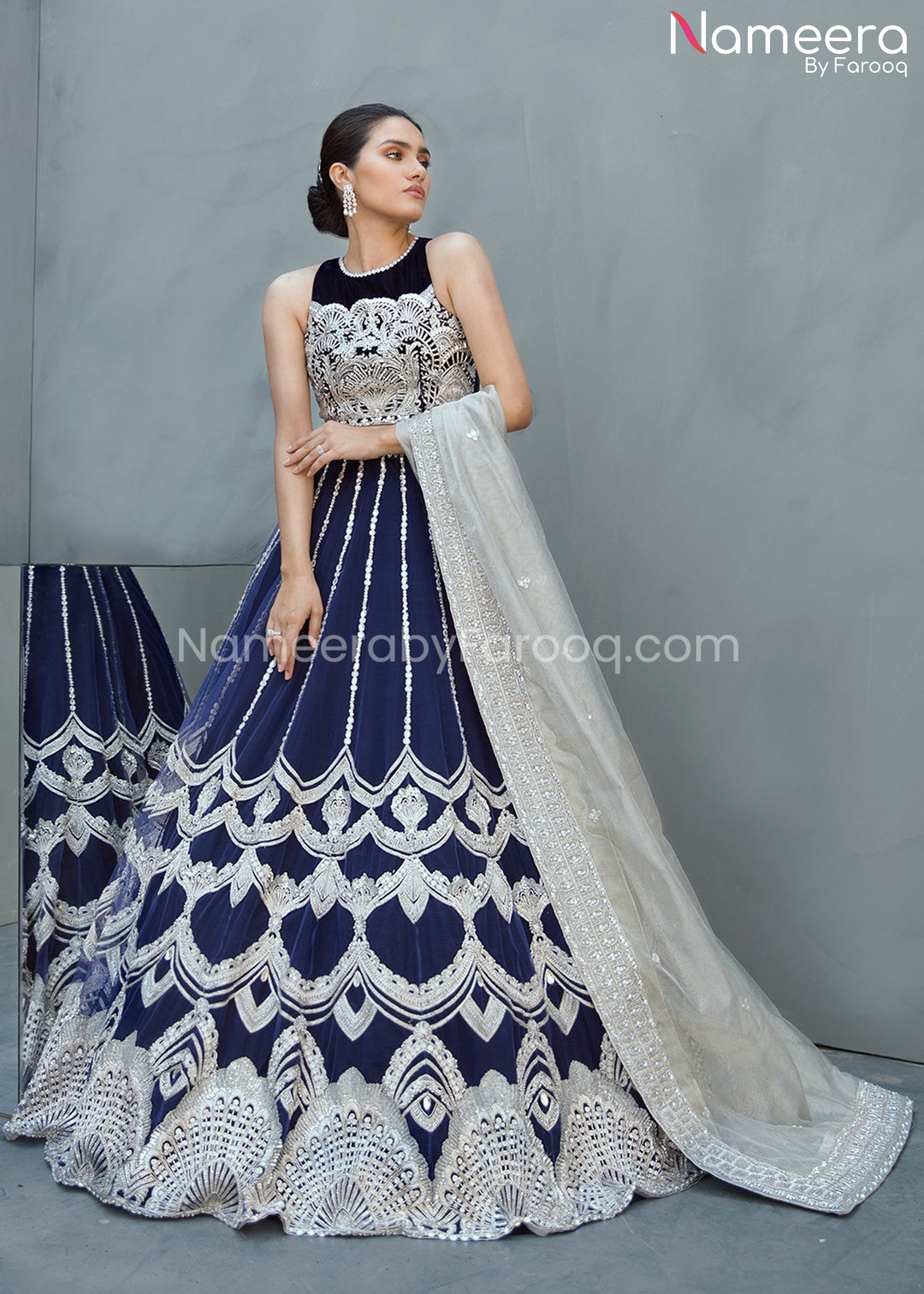 blue bridal lehenga