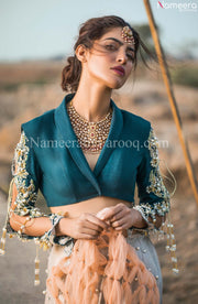 blue silk lehenga