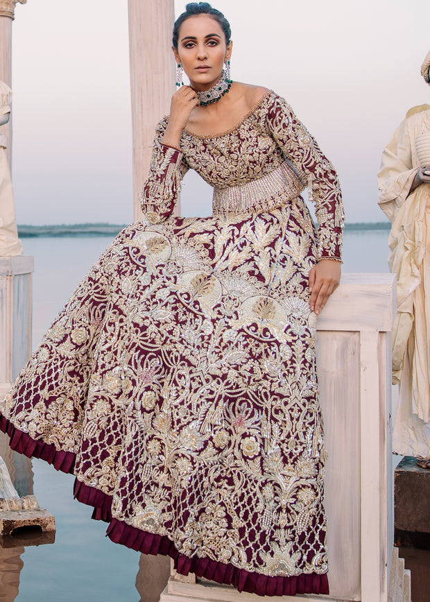 Beautiful bridal embroidered lehnga outfit in maroon color # B3368