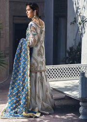 Latest embroidered bridal gharara dress for wedding wear in white color # B3400