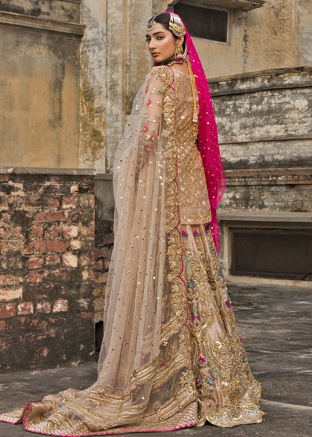 Latest bridal lehnga dress for wedding wear in pink gold color # B3398