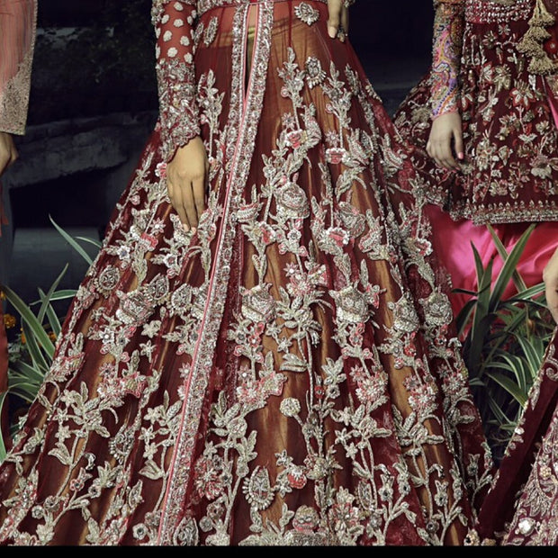 Embellished Maroon Indian Bridal Gown Lehenga #BN1279
