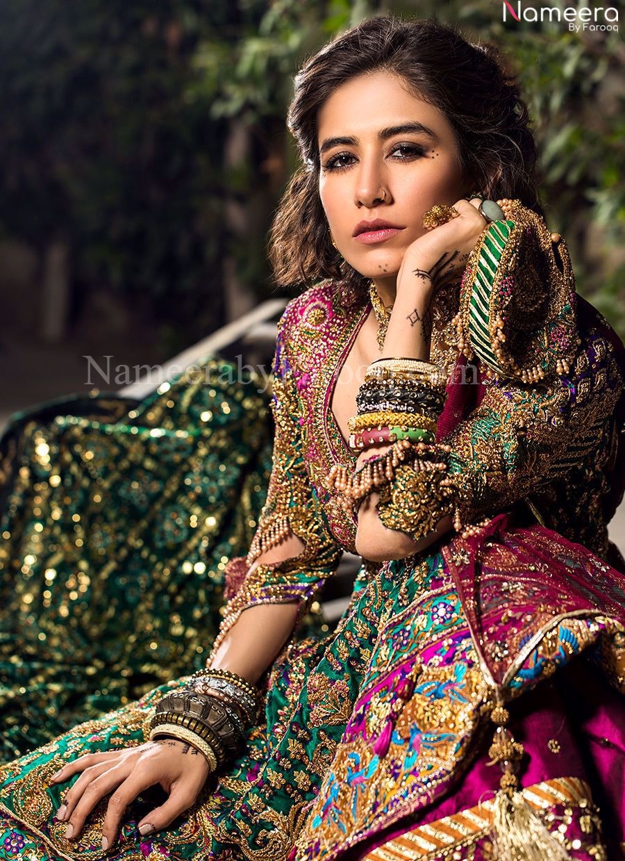 Premium Zara Shahjahan Purple and Green Lehenga #BN697