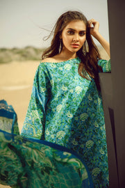 Latest Summer Pakistani casual printed lawn dress in blue color # P2505