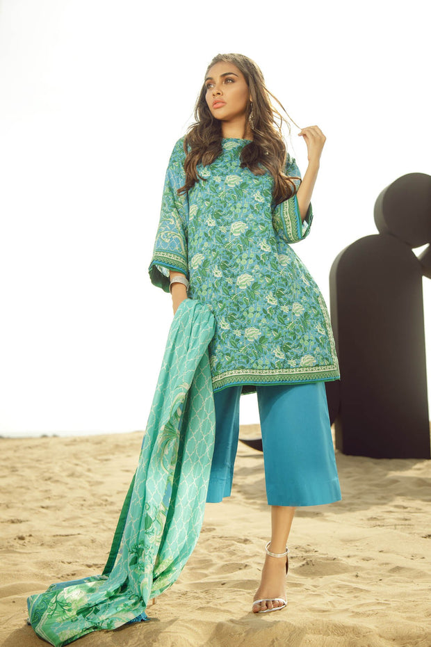 Latest Summer Pakistani casual printed lawn dress in blue color # P2505