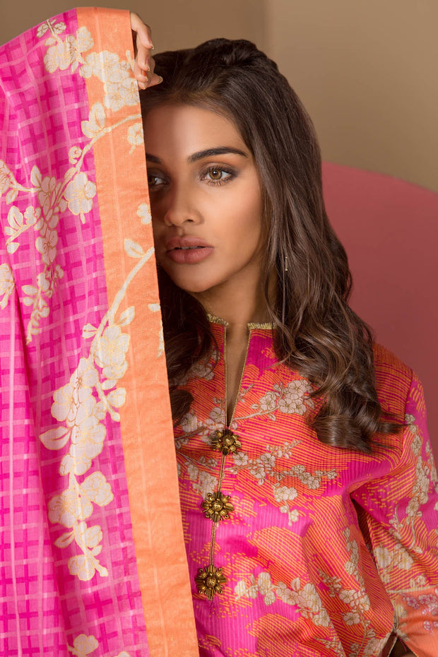 Latest Summer Pakistani casual printed lawn outfit in pink color # P2506