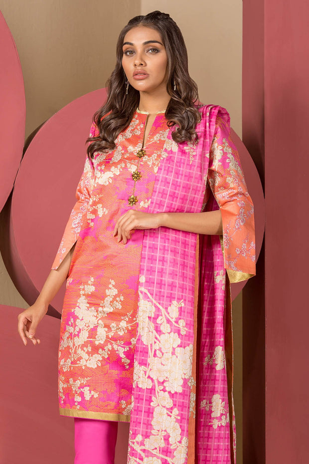 Latest Summer Pakistani casual printed lawn outfit in pink color # P2506