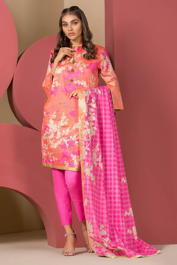 Latest Summer Pakistani casual printed lawn outfit in pink color # P2506
