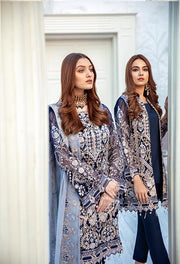 Latest embroidered Pakistani chiffon dress in dark blue color # P2509