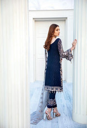 Latest embroidered Pakistani chiffon dress in dark blue color # P2509