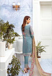 Latest embroidered chiffon dress 2020 in blue and skin color # P2516