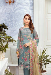 Latest embroidered chiffon dress 2020 in blue and skin color # P2516