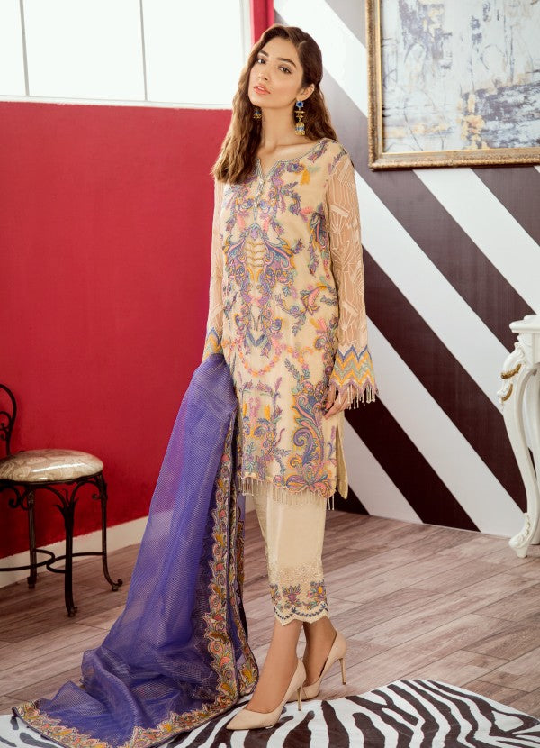 Pakistani designer chiffon embroidered dress in reed yellow color # P2326