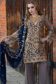 Pakistani designer chiffon embroidered outfit in indigo color