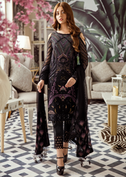 Latest Pakistani embroidered chiffon outfit in deep black color # P2419