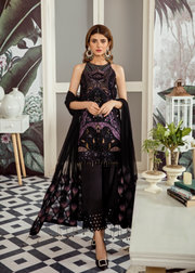 Latest Pakistani embroidered chiffon outfit in deep black color # P2419