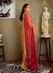 Pakistani chiffon thread embroidered dress in saffron yellow color # P2323