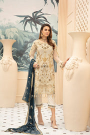 Latest embroidered Pakistani chiffon eid dress in elegant skin color