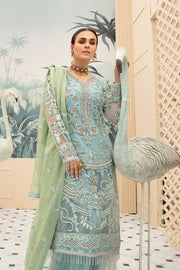 Latest embroidered net eid dress online in elegant blue color # E2215