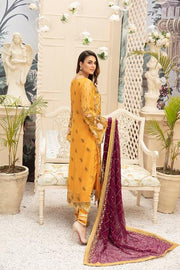 Latest embroidered Pakistani chiffon eid dress online in mustard color # E2216