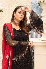 Latest embroidered Pakistani chiffon eid outfit in elegant black color # E2214