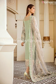 Embrioded chiffon light green suit 2021
