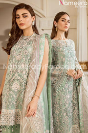 Embrioded chiffon light green suit online