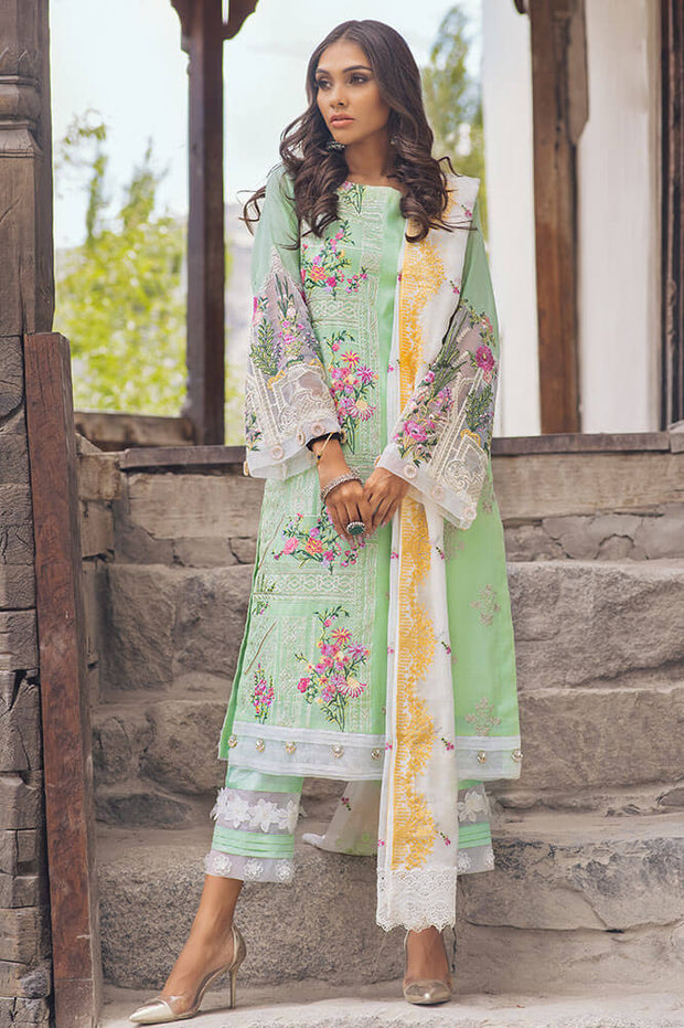 Cotton dress thread embroidered in xenon blue color Nameera by Farooq Cotton dress thread embroidered in xenon blue color Nameera by Farooq