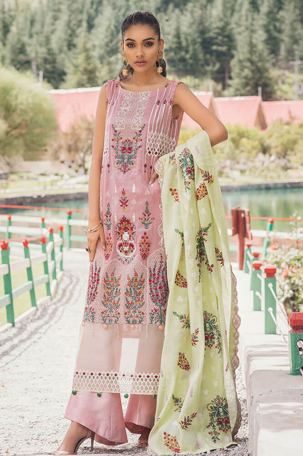 Pakistani designer cotton embroidered dress in light purple color P2366