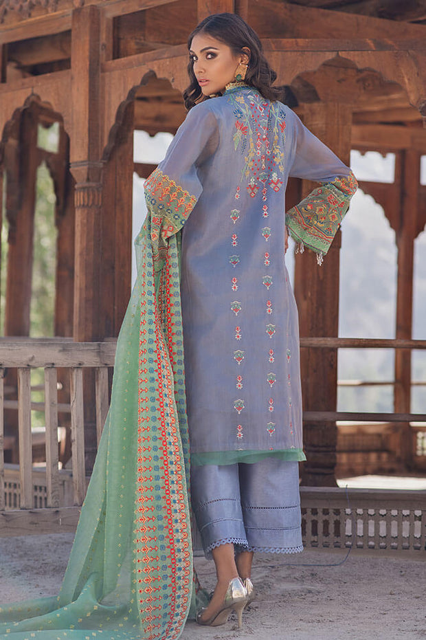 Pakistani designer cotton embroidered outfit in xenon blue color # P2367