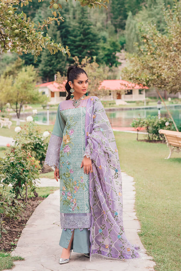 Beautiful Pakistani cotton and organza dress in tiffany blue color