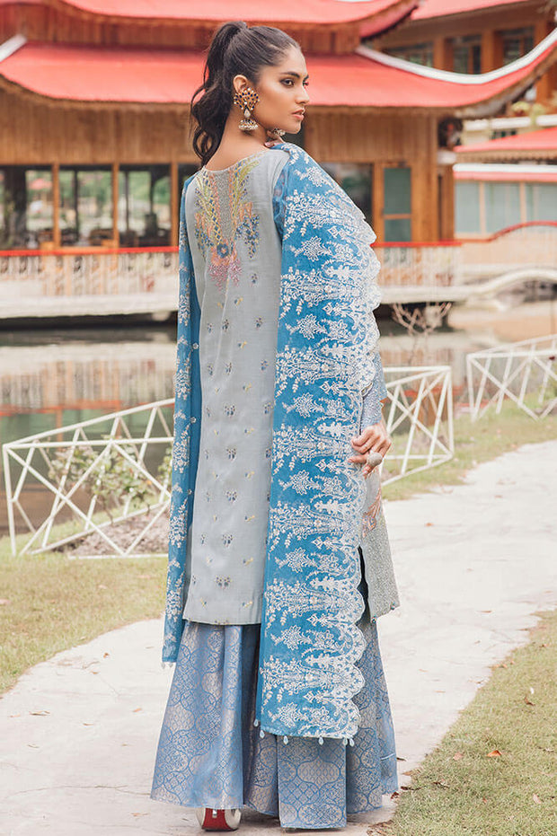 Beautiful Pakistani cotton and organza outfit in blue bell color # P2374