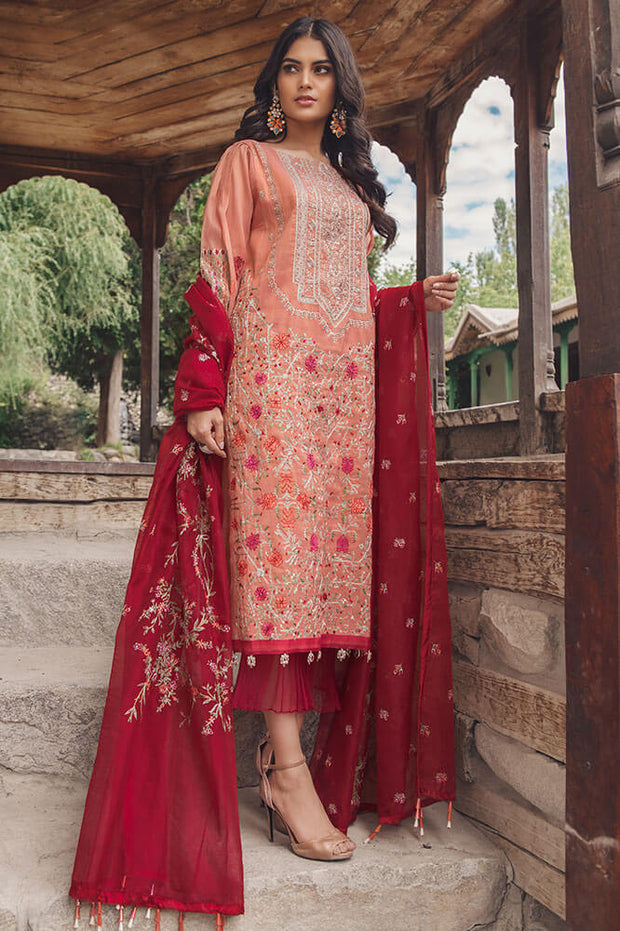 Beautiful Pakistani cotton outfit in pink and red color # P2369