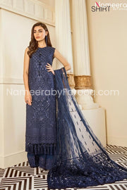 Party wear embrioded dark blue suit  