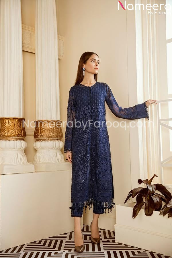 Designer embrioded dark blue suit party