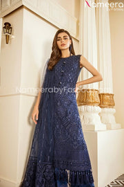 embrioded dark blue suit