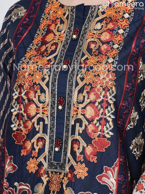 Dark blue embriodered dress online 2021