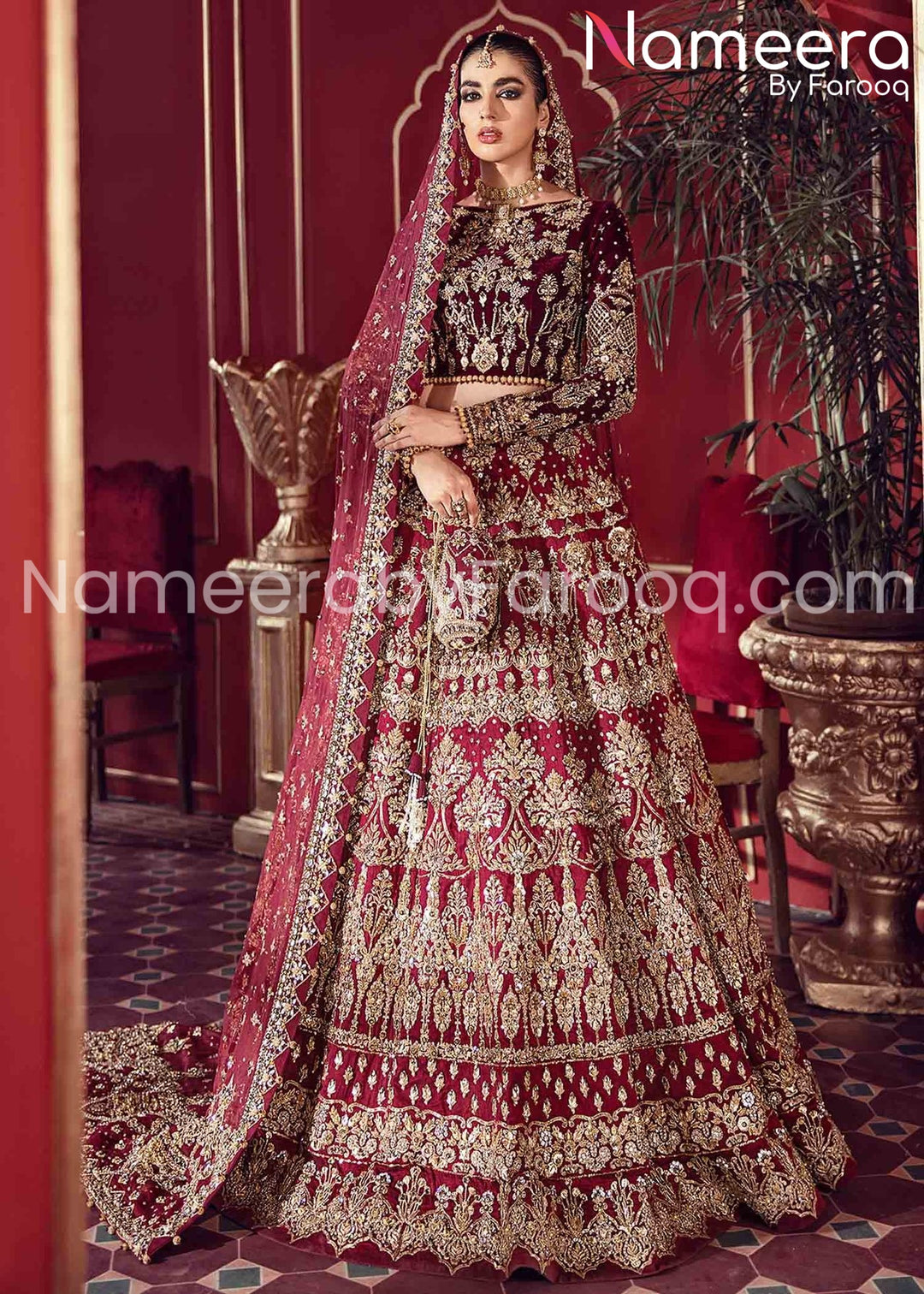 dark red mehroon lehnga