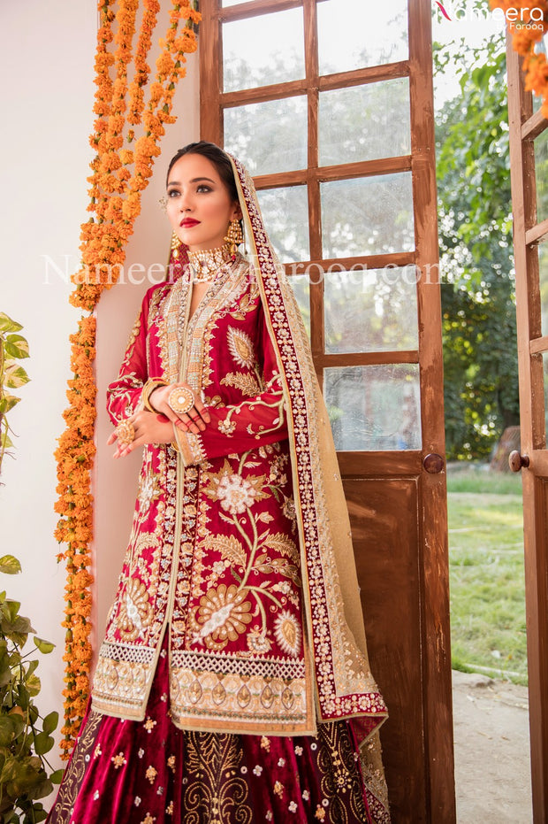 deep red bridal lehenga
