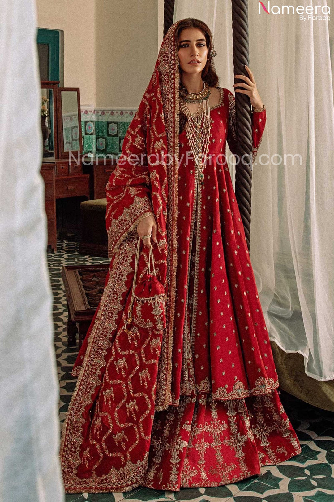 deep red bridal lehenga