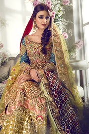 Latest beautiful designer Indian wedding dress in orange and pink color B3454