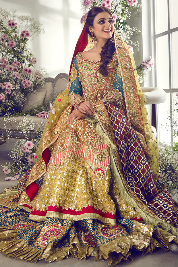 Latest beautiful designer Indian wedding dress in orange and pink color B3454