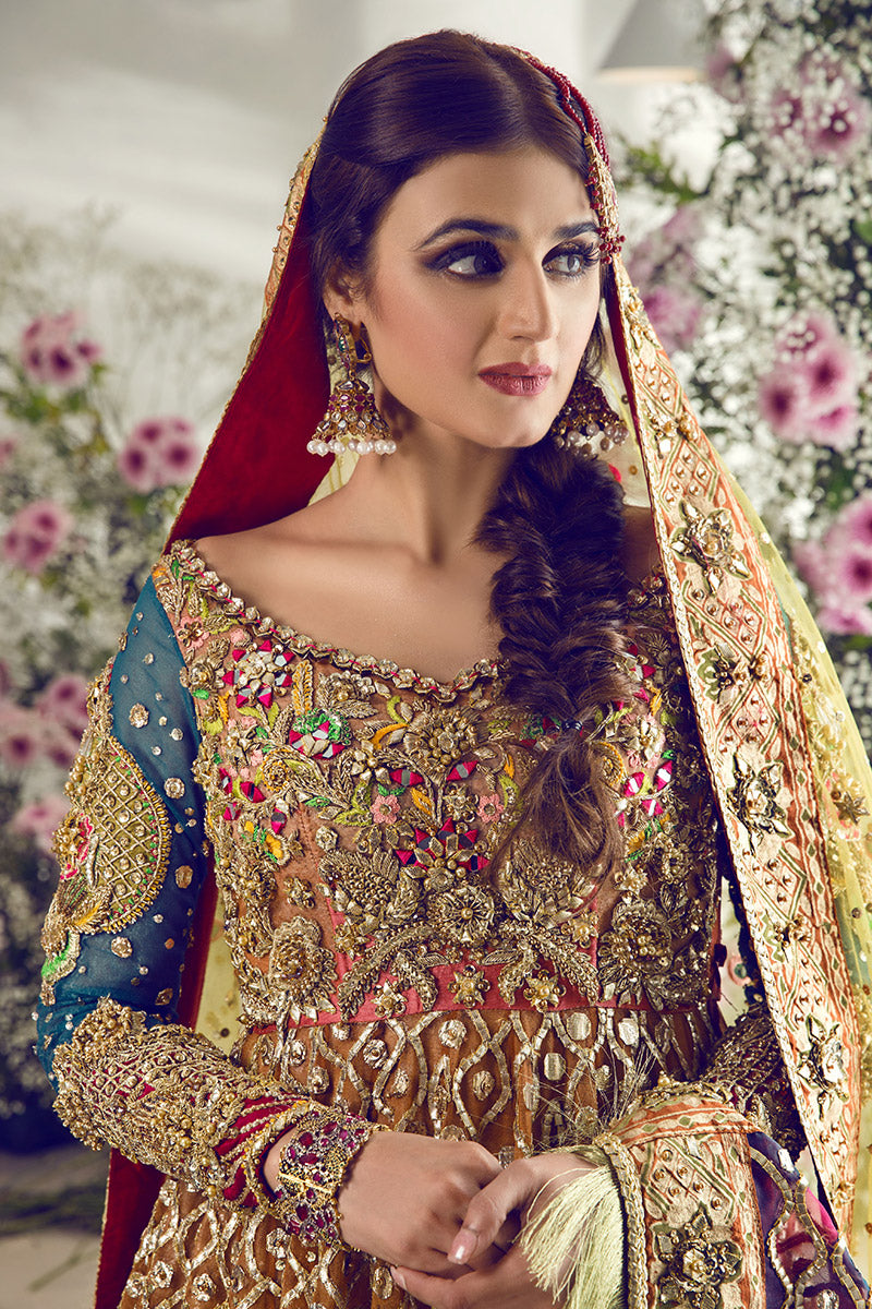 Latest beautiful designer Indian wedding dress in orange and pink color B3454